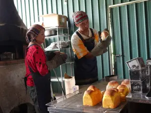 ▲香蕉(王俊傑)那瑪夏體驗小農手做麵包。（圖／高市府提供）