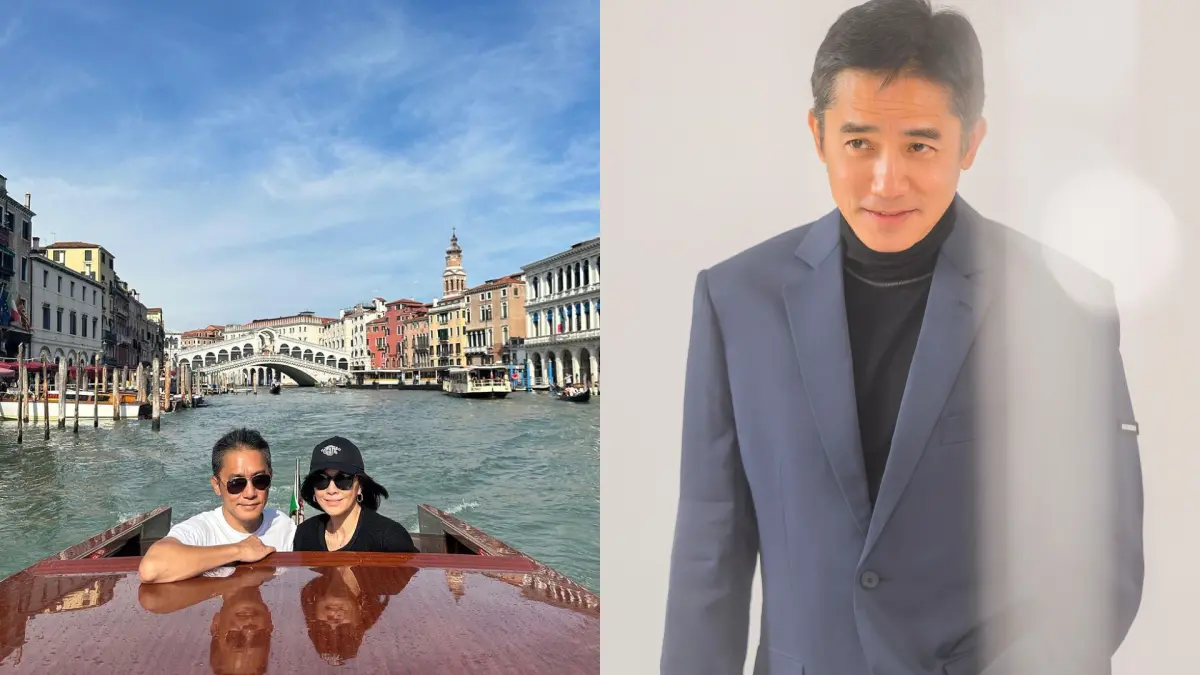 ▲梁朝偉（左圖左）今晚獲頒威尼斯終身成就獎，劉嘉玲（左圖右）曬出夫妻遊河照狂放閃。（圖／翻攝自劉嘉玲、梁朝偉Instagram）
