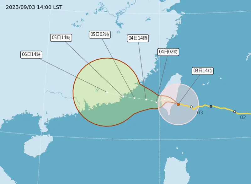 ▲海葵颱風中心已在今（3）日下午3時40分從台東東河登陸，颱風中心預計在明日清晨從台灣西半部出海。（圖／中央氣象局提供）