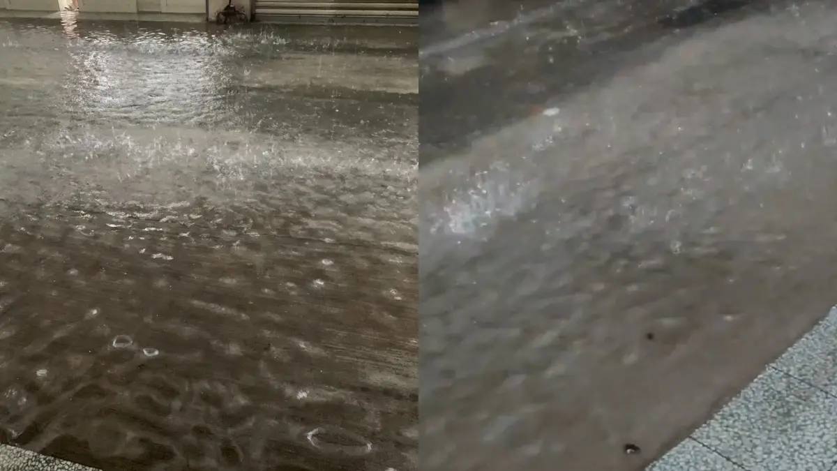 ▲家住鹿港的梁先生表示，今日下午開始下的暴雨，一度讓家門前水淹半個輪胎高。（圖／鹿港梁先生提供）