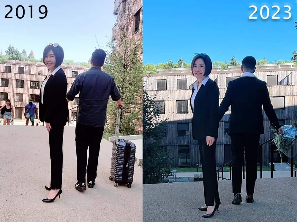 ▲于美人曬出和兒子4年前後在學校的對比照，坦言看到MAX擔任畢業致詞代表非常感動。（圖／翻攝自于美人FB）