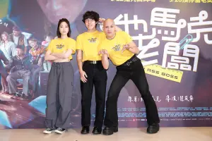 ▲主演江齊（左起）、盧廣仲、黃宣，出席電影《他馬克老闆》媒體試片。（圖／華映）