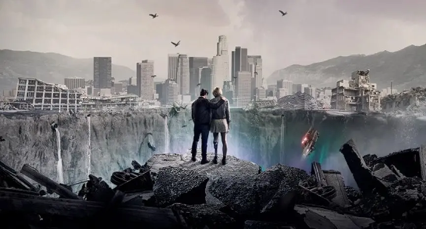 ▲《加州異世界》描述洛杉磯中心突然出現巨大天坑，一家人被迫分離，竟意外穿越到萬年前的遠古時代。（圖／翻攝自網路）