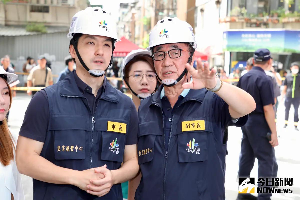 ▲基泰建設建案釀大直民宅坍塌，台北市長蔣萬安、副市長李四川（右）再度前往勘災。（圖／記者陳明中攝，2023.09.09）
