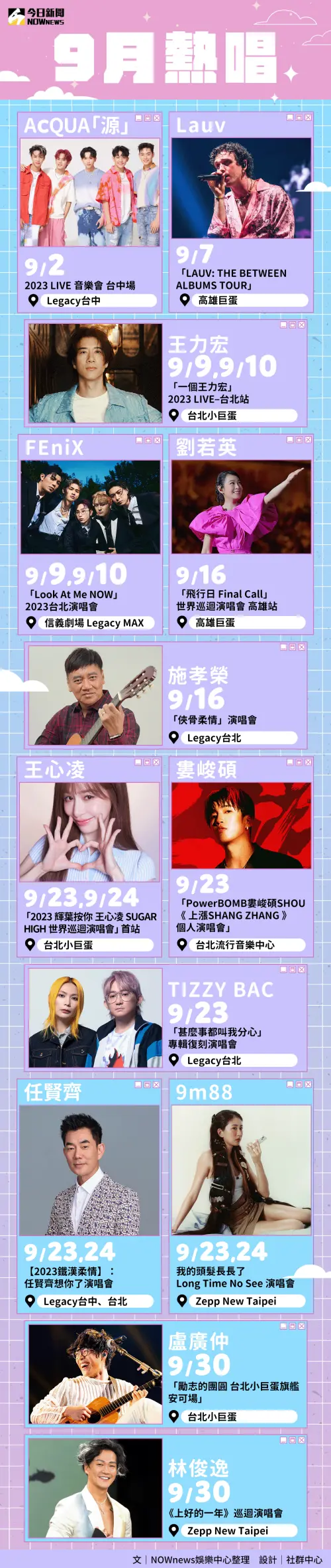 ▲KKBOX風雲榜、王力宏演唱會、王心凌演唱會都在9月登場。（圖／《NOWnews今日新聞》社群製圖）