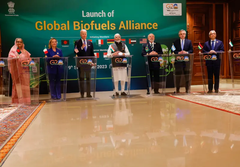 ▲「全球生質燃料聯盟」（Global Biofuels Allianca）今天在新德里舉行的G20峰會成立，目的是促進全球生質燃料的生產和消費，特別是在南半球發展中國家。（圖／美聯社／達志影像）