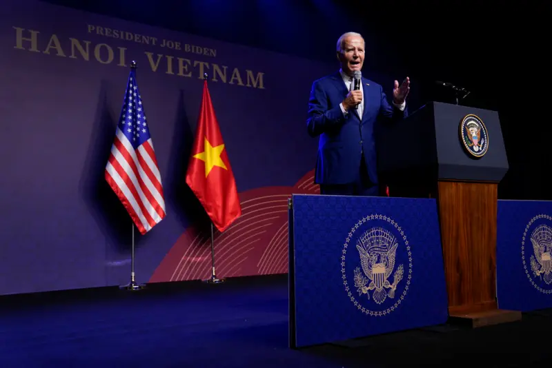 ▲美國總統拜登（Joe Biden）與越南領袖越共總書記阮富仲（Nguyen Phu Trong）10日晚間共同宣布，美國與越南的關係將提升至全面戰略夥伴關係。（圖／美聯社／達志影像）