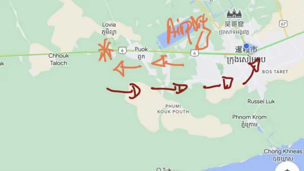 ▲大馬男子離開暹粒國際機場後，接機的司機往反方向的邊境一路開過去，嚇得以為是被「賣豬仔」。（圖／翻攝自The Star）