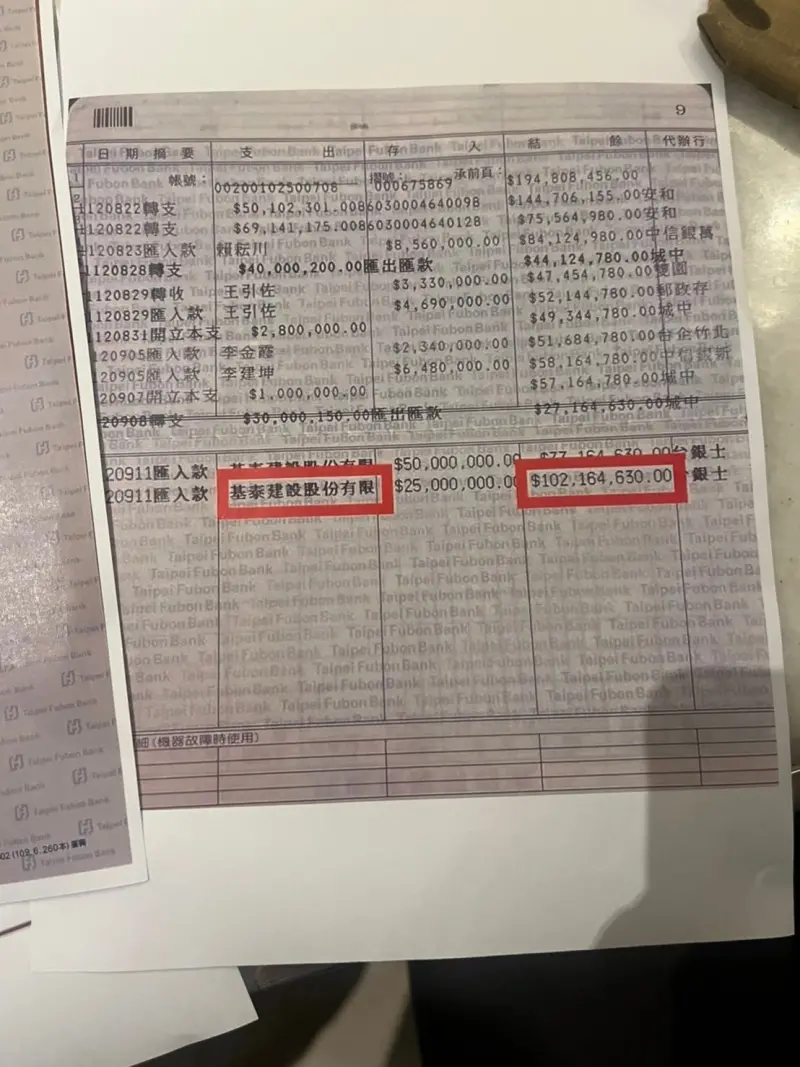 ▲基泰建設總經理稱錢已匯入市府指定專戶,但被抓包是匯到自家帳戶。(圖/議員柳采葳提供)