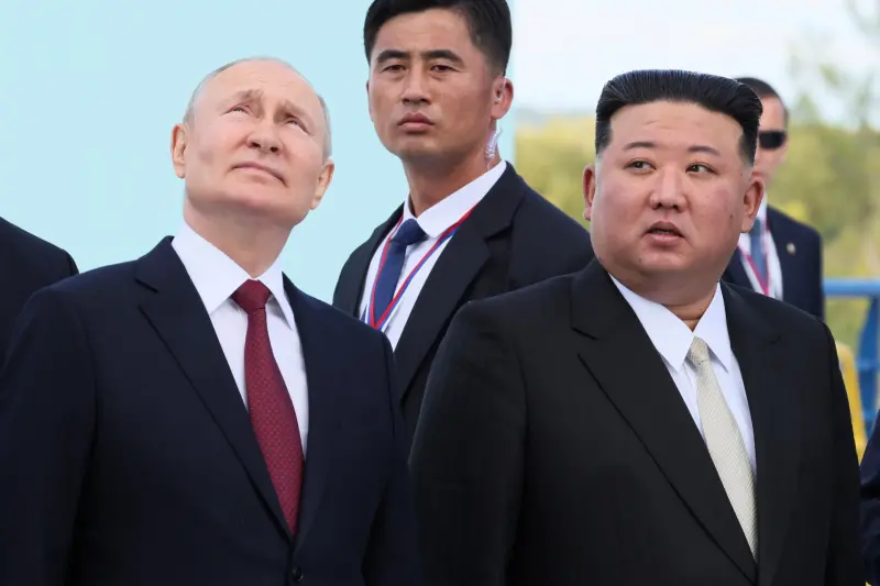 ▲北韓領導人金正恩與俄羅斯總統蒲亭的會晤，引發國際社會的關注及擔憂。（圖／美聯社／達志影像）