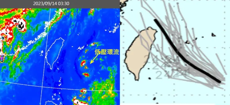▲目前台灣東南東方海面有「熱帶擾動」，路徑則有往台灣逼近的趨勢。（圖／「三立準氣象．老大洩天機」）