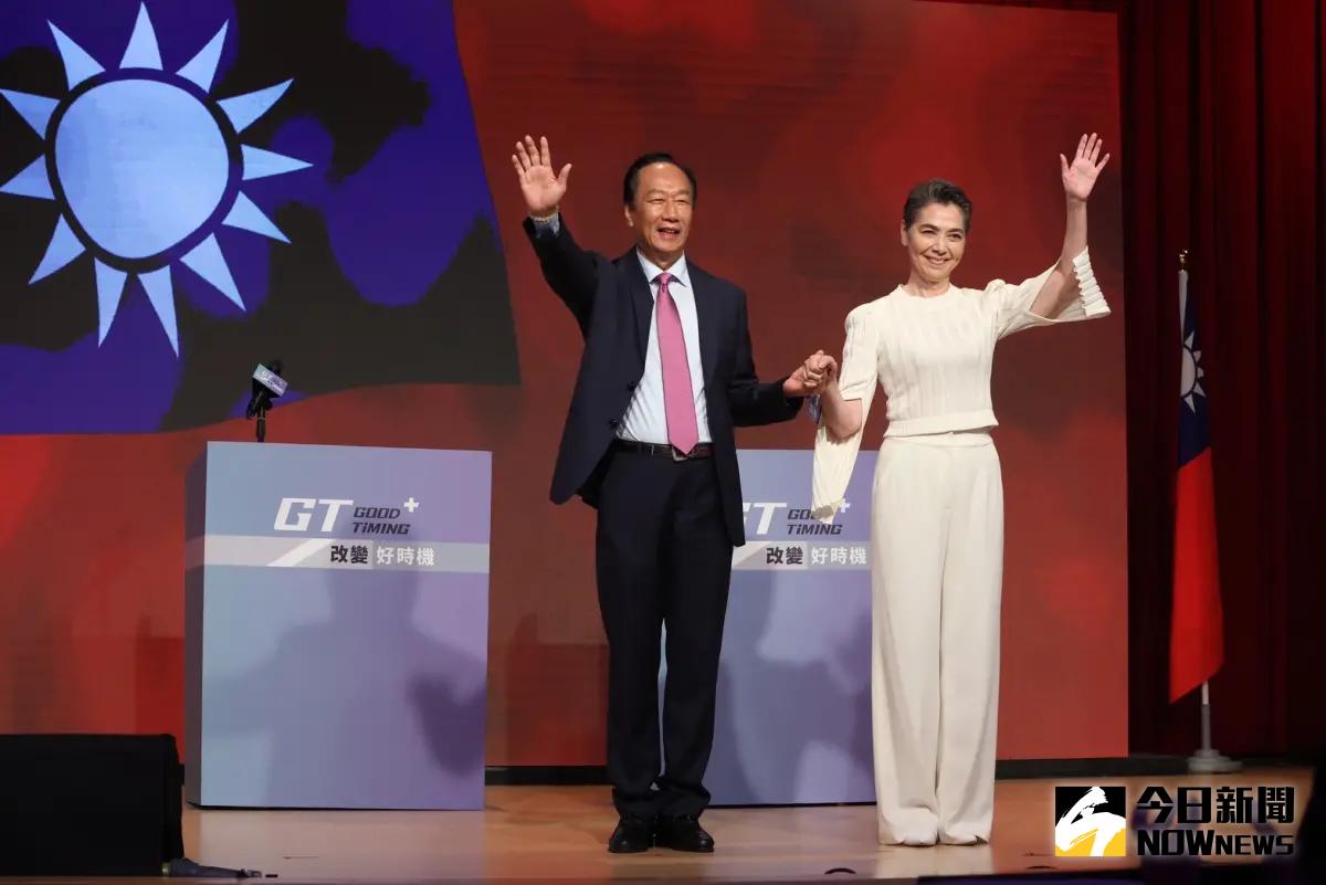 ▲郭台銘今公布副手人選為女藝人賴佩霞，過程保密到家，連郭營幕僚都直至記者會前才知情；有幕僚就坦言「知情者絕對不超過5人。」（圖／記者陳明中攝 ）