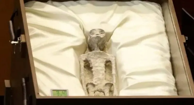 ▲墨西哥國會日前有專家公開2具外星人遺骸，表示經過檢測至少有千年歷史。（圖/翻攝推特）