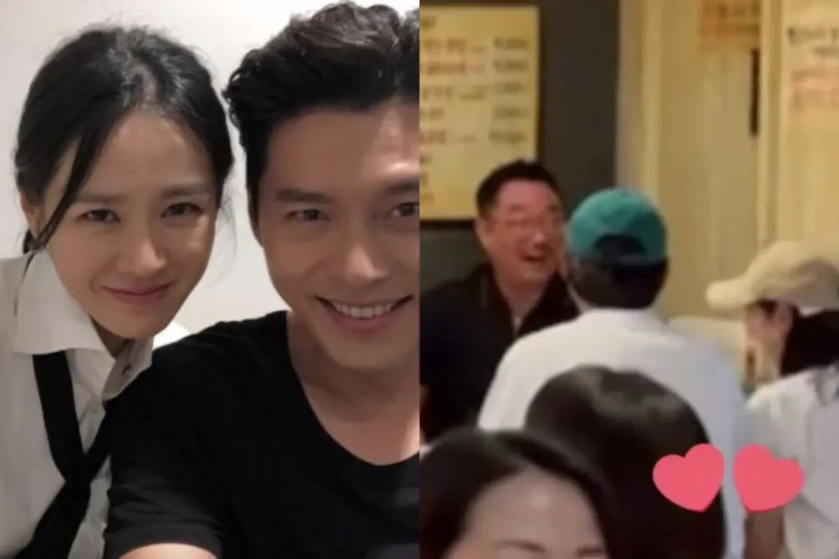 ▲孫藝真（左圖左）和玄彬近日被目睹零偽裝現身烤肉店用餐，兩人穿著情侶裝的幸福背影照在網路上曝光。（圖／翻攝自IG、推特）