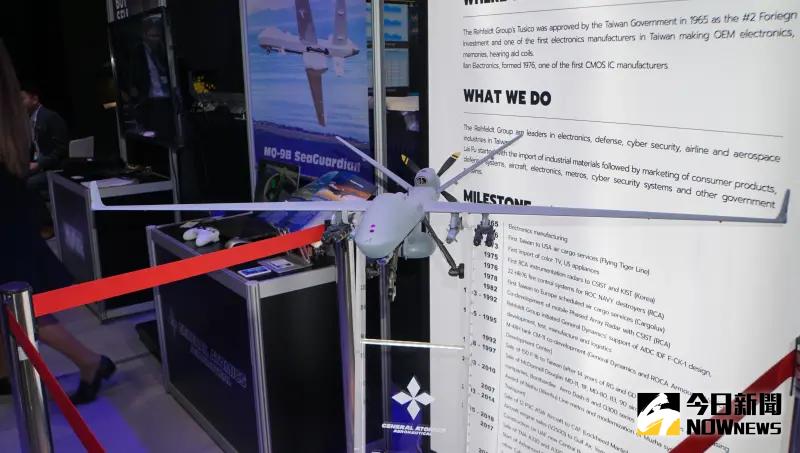 ▲2023年台北國際航太暨國防工業展，展出MQ-9B掛載飛彈模型。（圖／記者呂炯昌攝）