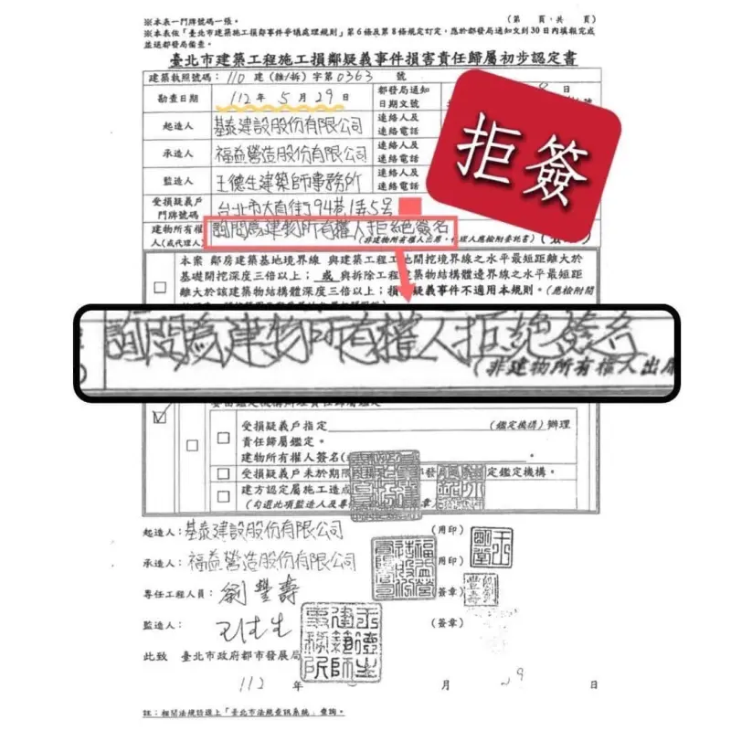 ▲台北市議員許淑華曝公文並怒嗆柯文哲修改損鄰規定讓建商繼續施工。(圖/取自許淑華臉書)