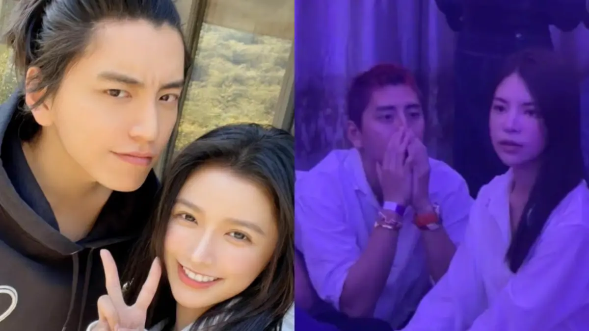 ▲王大陸（左圖左）爆分手女友蔡卓宜（左圖右），帶新女伴沐軒（右圖右）遊花蓮、派對狂歡，還戴情侶手鍊被抓包。（圖／翻攝自微博）