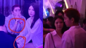 ▲王大陸(左圖左)與沐軒(左圖右)一同出席新加坡派對,戴同一款手鍊還互動親暱。(圖/翻攝自微博) ▲王大陸(左圖左)與沐軒(左圖右)一同出席新加坡派對,戴同一款手鍊還互動親暱。(圖/翻攝自微博)
