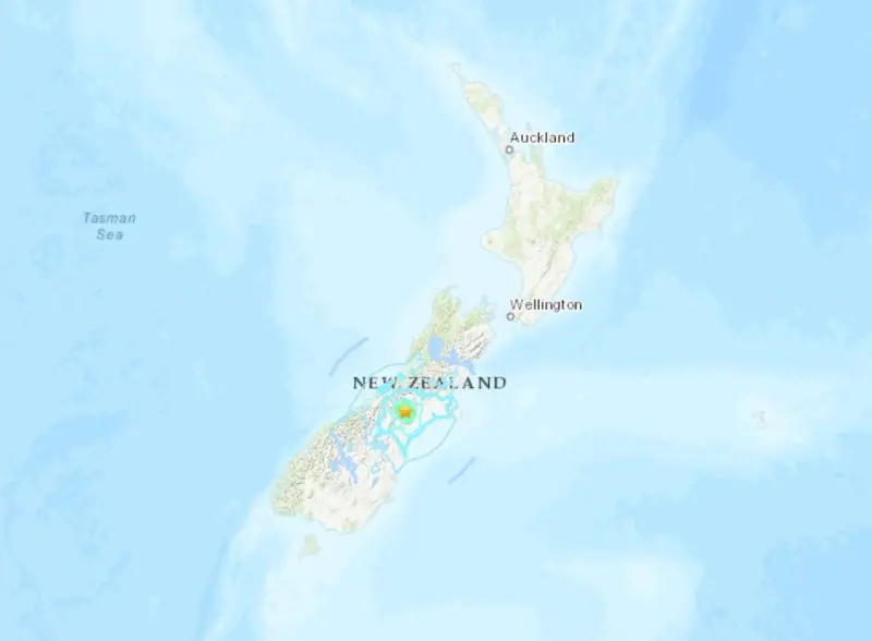 ▲紐西蘭南島今天早上遭到規模6.2強烈地震襲擊。（圖／翻攝自USGS）