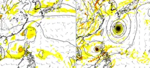 ▲最新歐洲和美國模式模擬，下週四「西北太平洋」有兩個熱帶擾動活動的跡象。（圖／「三立準氣象．老大洩天機」）