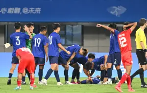 ▲杭州亞運中華男足代表隊睽違65年再奪勝，以1:0擊敗印尼隊。（中華奧會提供）
