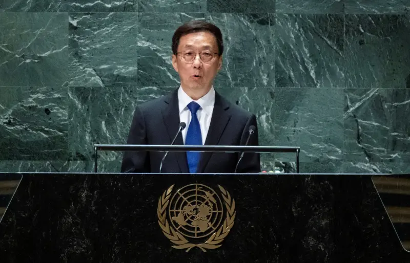 ▲中國國家副主席韓正今天在聯合國大會表示，中國願盡最大努力爭取和平統一台灣。（圖／美聯社／達志影像）