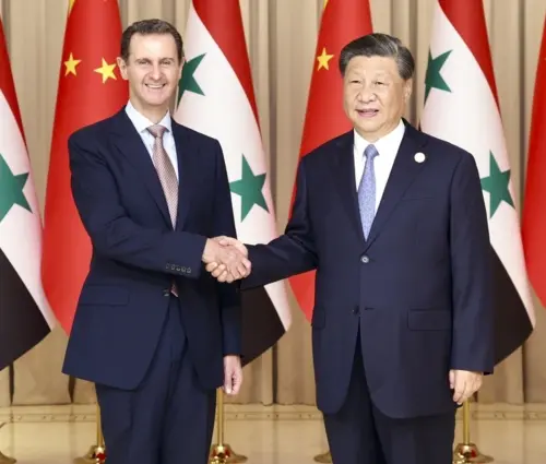 ▲中國國家主席習近平22日與敘利亞總統阿薩德會面，雙方宣布建立戰略夥伴關係。（圖／翻攝自新華社）