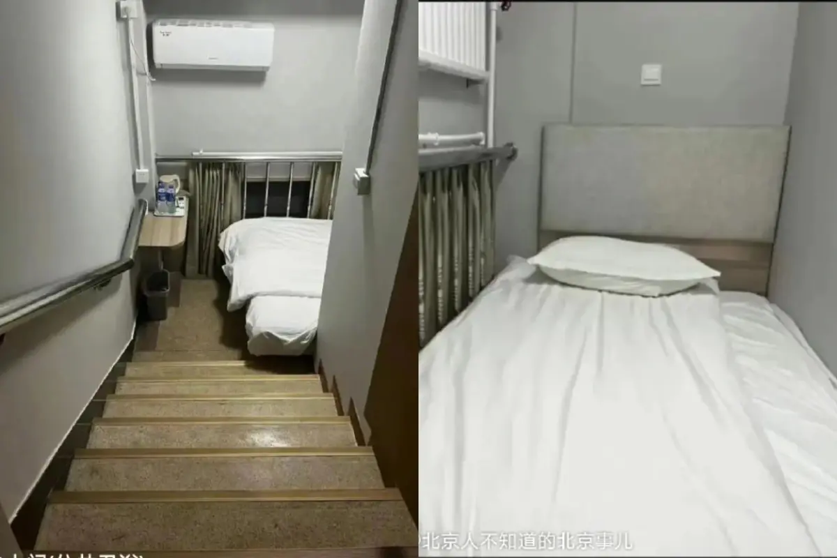 ▲近日有旅客發現北京一間飯店竟在訂房網刊登6 m²的「樓梯間房」，一晚還要要價人民幣650元，照片曝光後立即引起網路熱議。（圖／翻攝自微博）