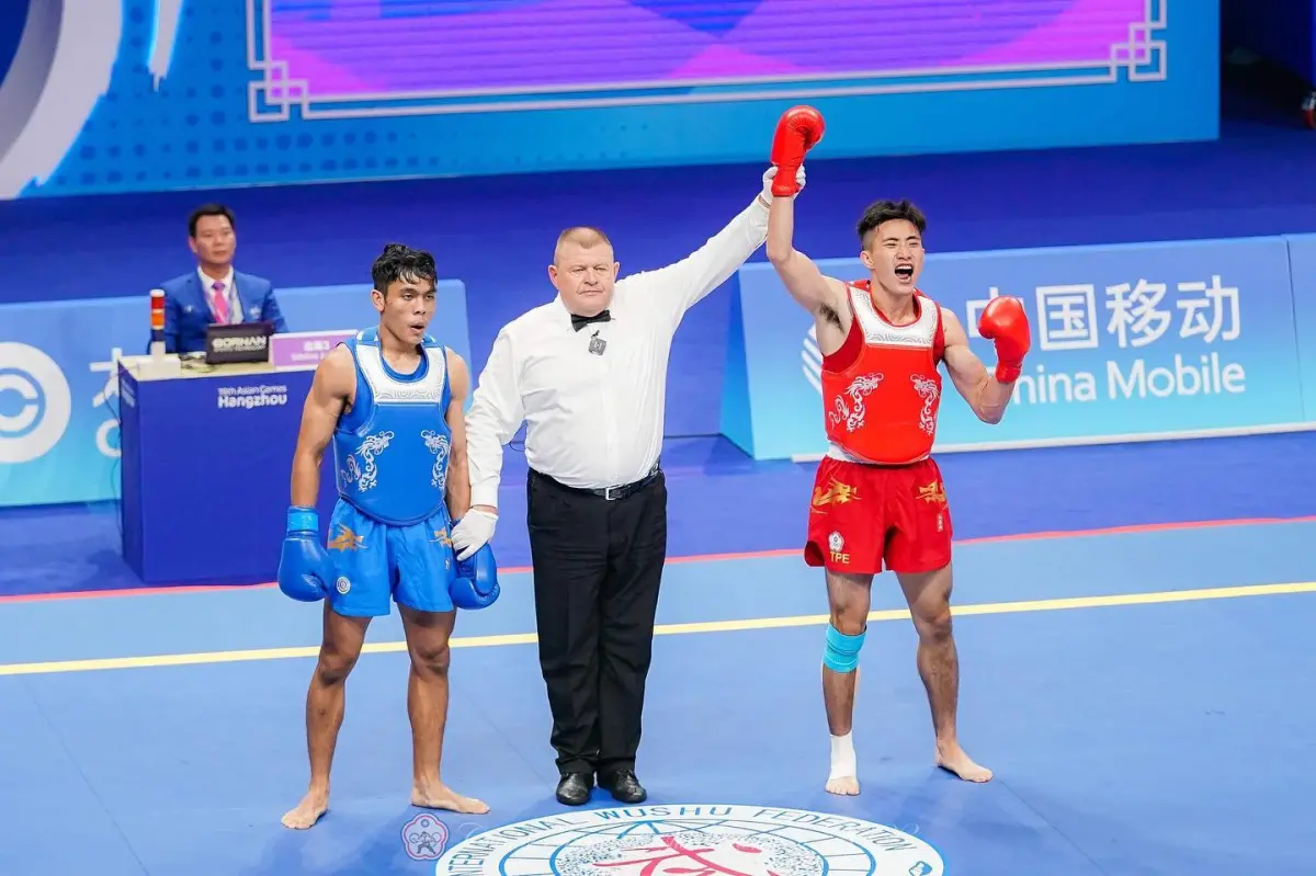 ▲台灣武術散打好手張煥宜晉級4強保底銅牌。（圖取自中華民國國武術總會Chinese Taipei Wushu Federation臉書）