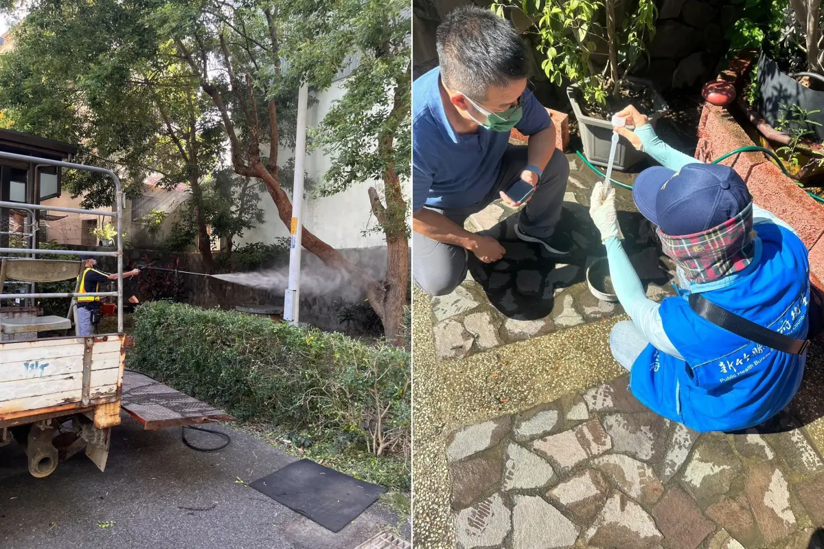 ▲新竹縣本土登革熱確診再+1，衛生局第一時間於個案住家50公尺進行化學防治噴藥及清除孳生源。（圖／新竹縣政府提供）