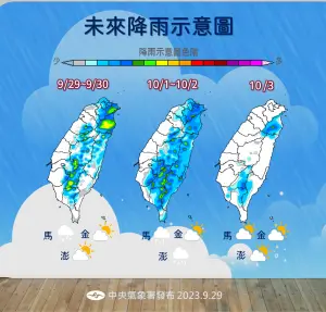 ▲小犬颱風生成後，在連假期間對台灣天氣沒有影響，目前生成地點和路徑仍有滿大不確定性。（圖／中央氣象署）
