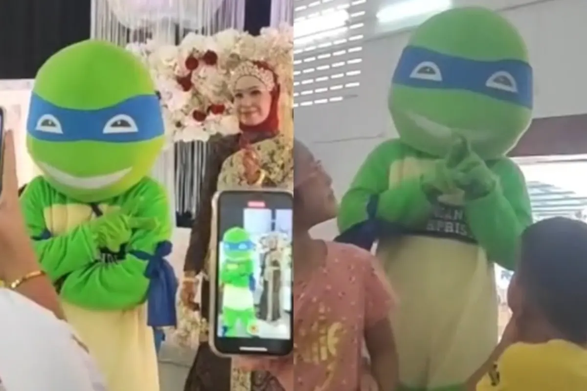 ▲一場穆斯林式婚禮上，出現一隻忍者龜，原來他是新娘曾交往8年的前男友。（圖／翻攝自抖音）