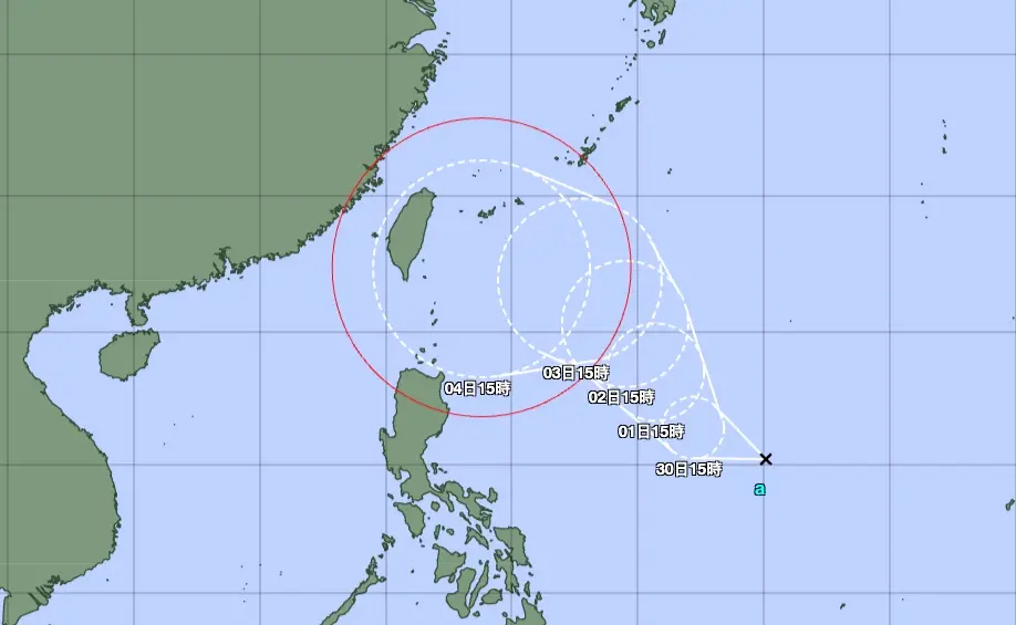 ▲熱帶性低氣壓將在24小時能生成颱風，是否影響台灣天氣，要看太平壓高壓的強度。（圖／翻攝自日本氣象廳）