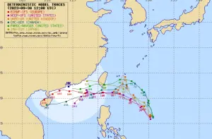 ▲目前各國預測小犬颱風主要從台灣南方通過，但也有少數模式認為小犬可能登陸台灣。（圖／翻攝Typhoon2000）