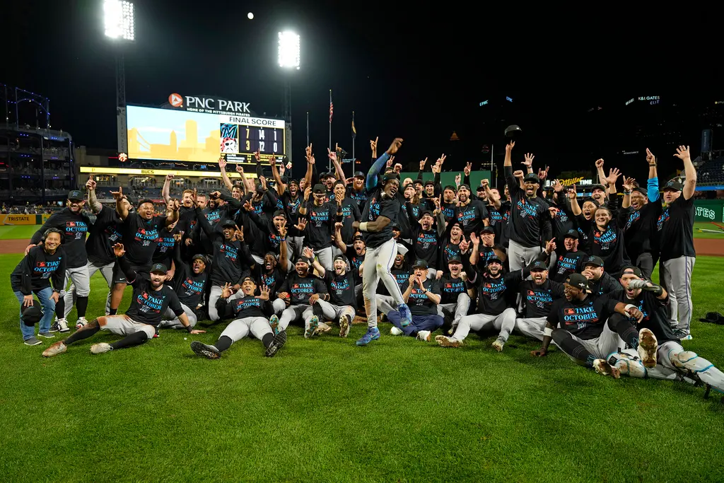 ▲邁阿密馬林魚隊史第4次打進季後賽，也是繼2020年以來首次參與季後賽。（圖／美聯社／達志影像）