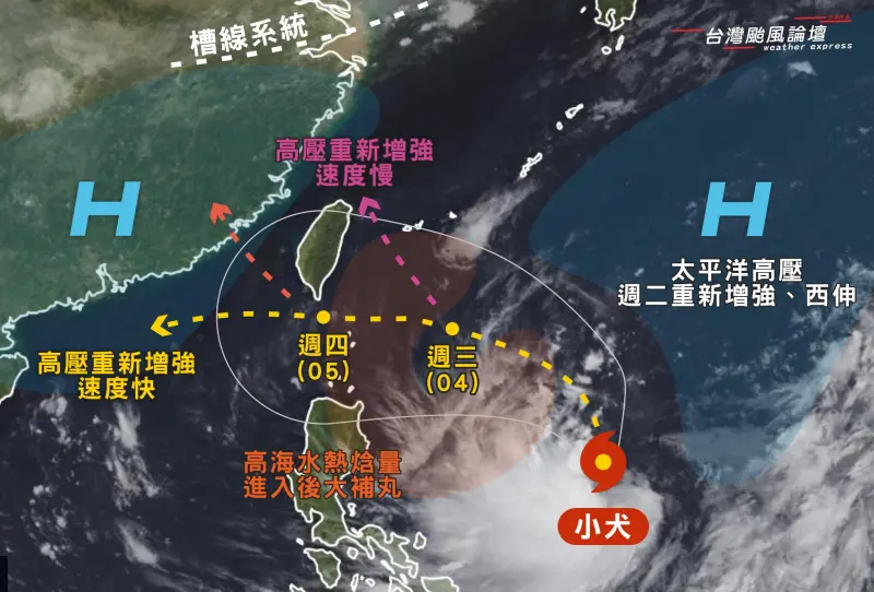 ▲颱風貼近台灣機率很高，無論路徑如何？宜、花、東、基、北、恆都將有連續大雨。（圖／「台灣颱風論壇｜天氣特急」臉書）