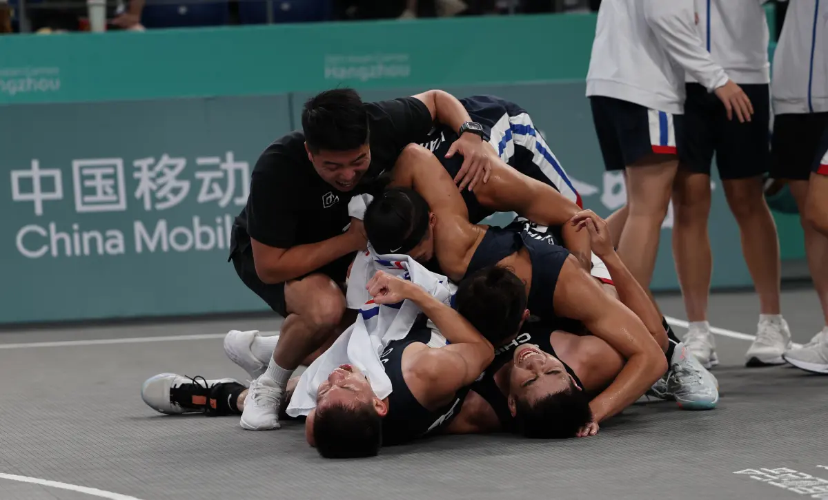 ▲杭州亞運3X3籃球金牌戰，林信寬投進致勝球，幫助中華隊奪金。（圖／中華奧會提供）