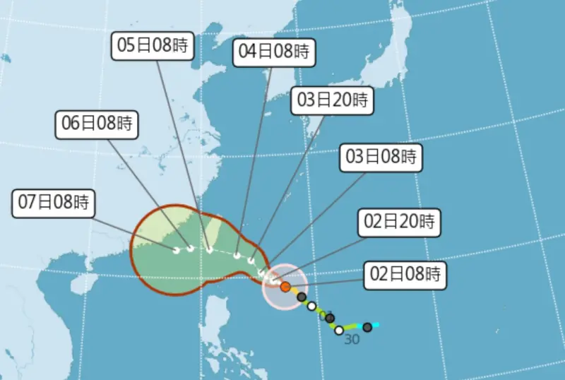 ▲中度颱風小犬，路徑大幅北修，可能會在週三至週四（10月4日至10月5日）間登陸南台灣。（圖／翻攝NCDR）