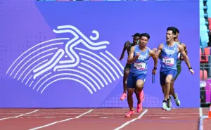▲杭州亞運男子400公尺接力，中華隊由楊俊瀚領軍，以39秒81成績、總排第8晉級決賽。（中華奧會提供）