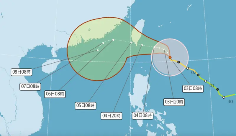 ▲小犬颱風路徑持續朝台灣逼近，中央氣象署預估最快上午11時30分就會發布陸上警報。（圖／翻攝中央氣象署官網）