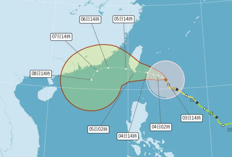 ▲小犬颱風今日中午前後強度略為減弱，不過其路徑仍持續朝台灣逼近，蘭嶼也觀測到11級強風。（圖／翻攝中央氣象署官網）