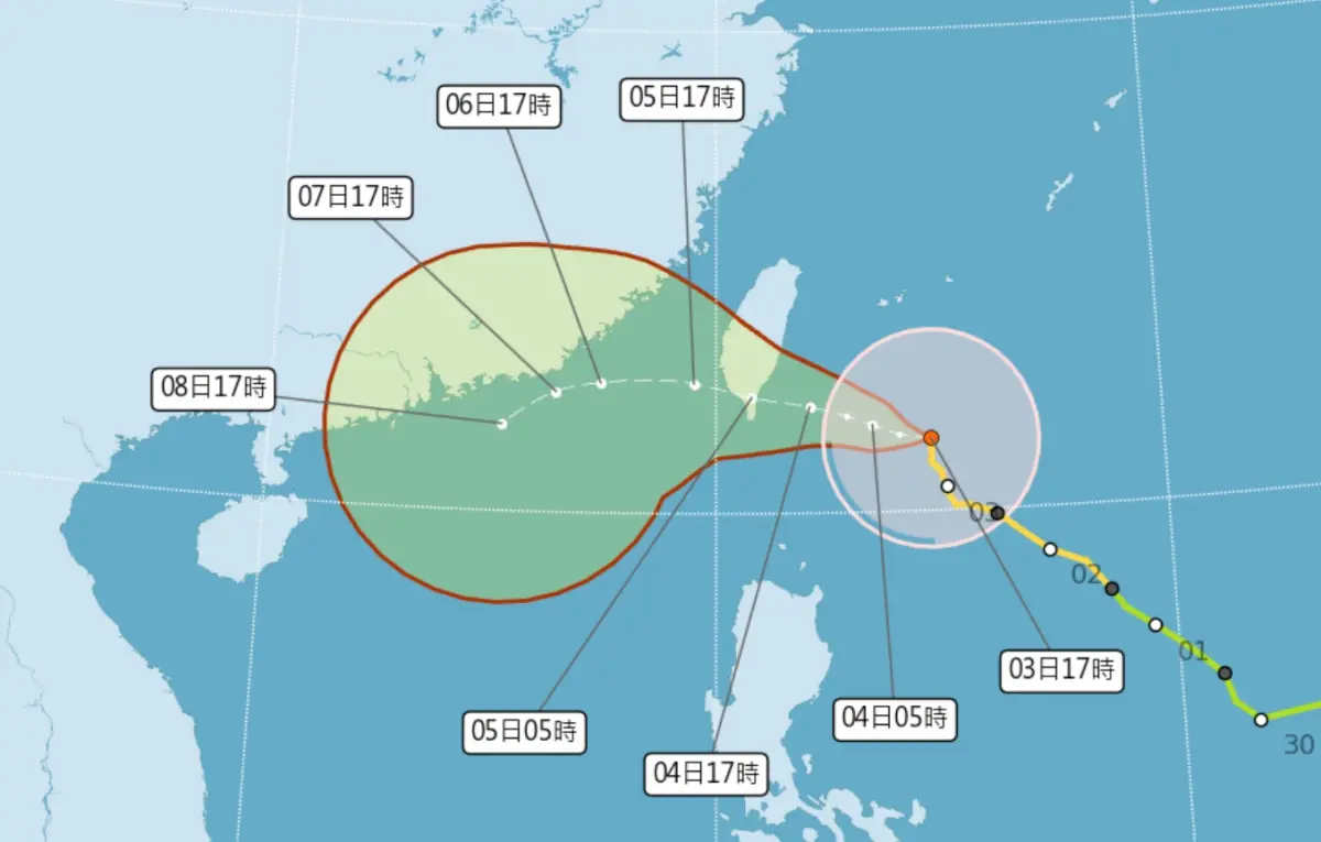 ▲小犬颱風持續發布海上陸上警報，過去幾小時有一些往北飄移的情況，預估今晚至深夜，路徑偏西朝台灣移動的成分會增加。（圖／翻攝中央氣象署官網）