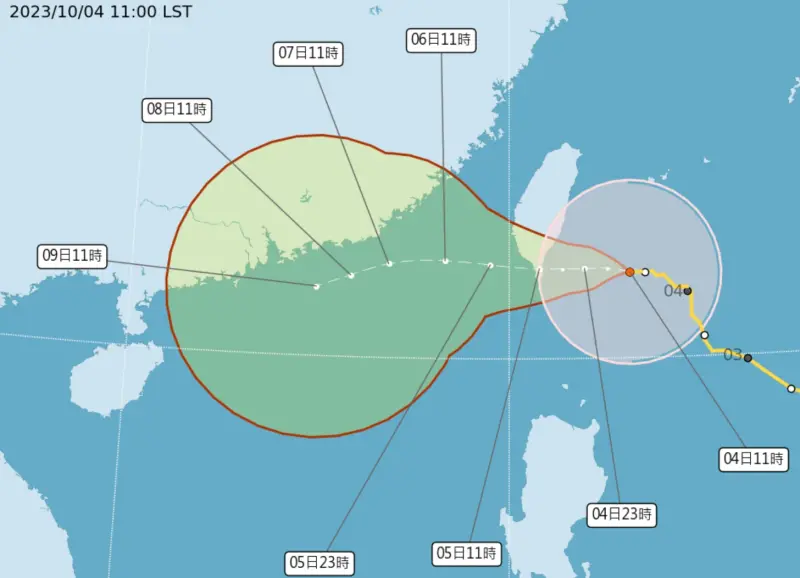 ▲小犬颱風將在明（5）日上午登陸台東南端至恆春一帶，強度預估不會再增強。（圖／翻攝中央氣象署官網）