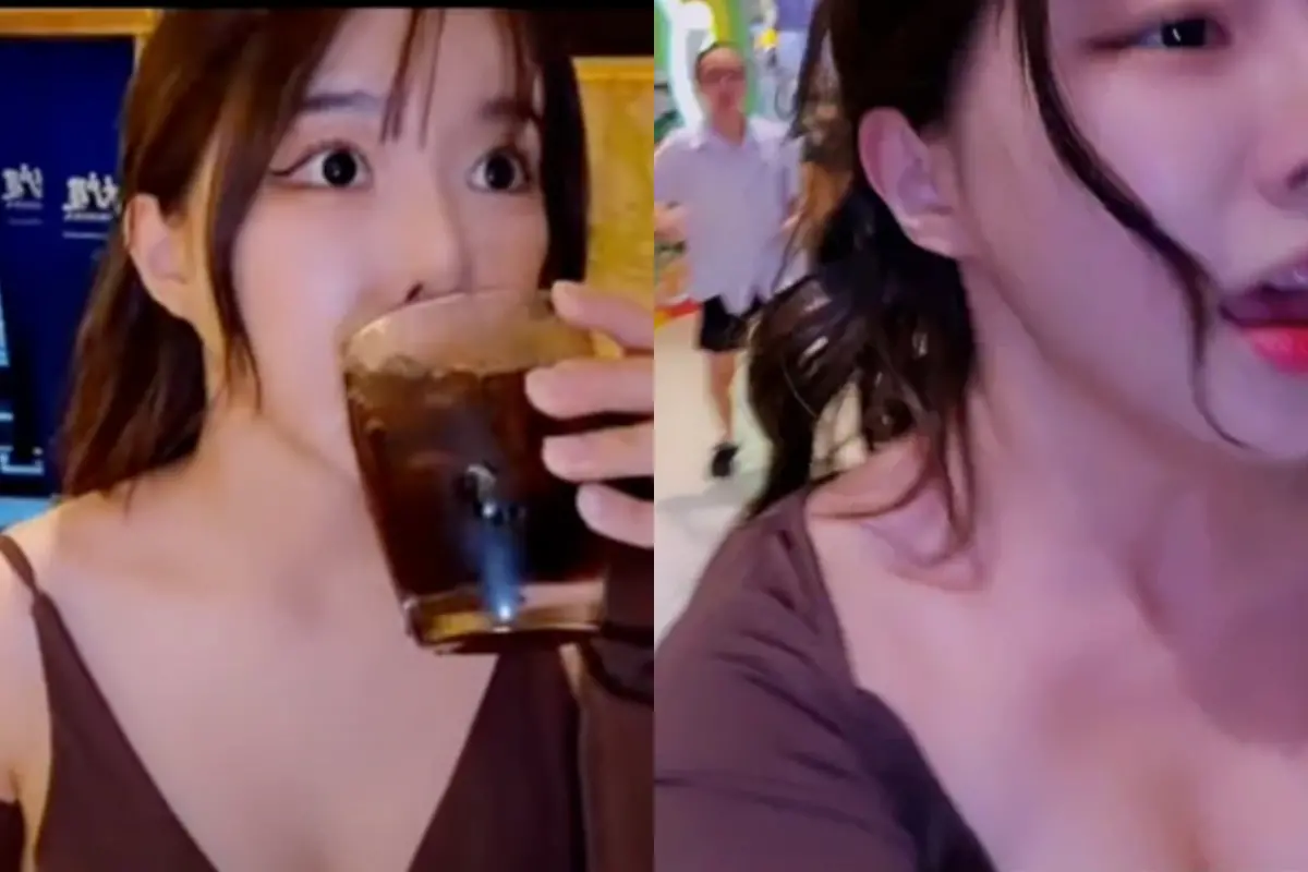 ▲曼谷購物商場槍擊案發生時，韓國正妹直播主用餐到一半聽到槍聲，倉皇逃離。（圖／翻攝自youtube影片）