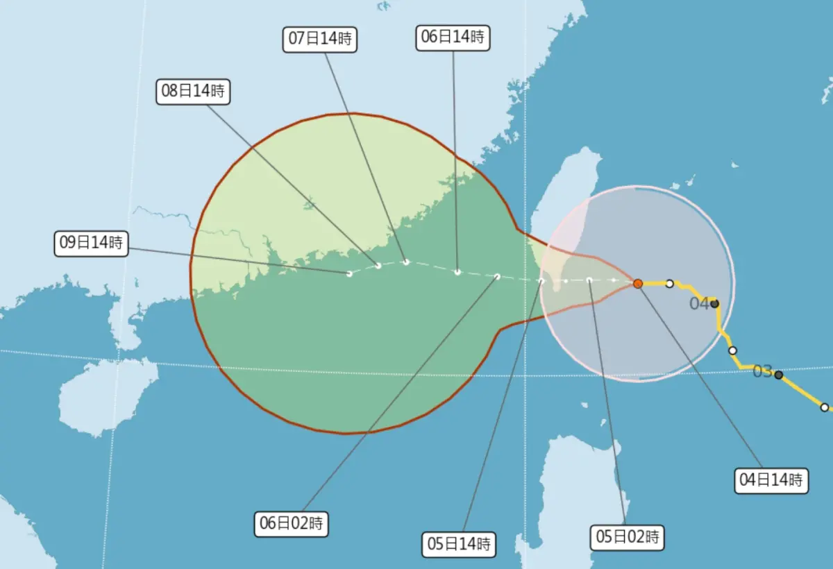 ▲小犬颱風暴風圈已經慢慢進入台灣各縣市，下半天開始東半部就雨勢越晚會越大，各地風力也將逐漸增強。（圖／翻攝中央氣象署官網）