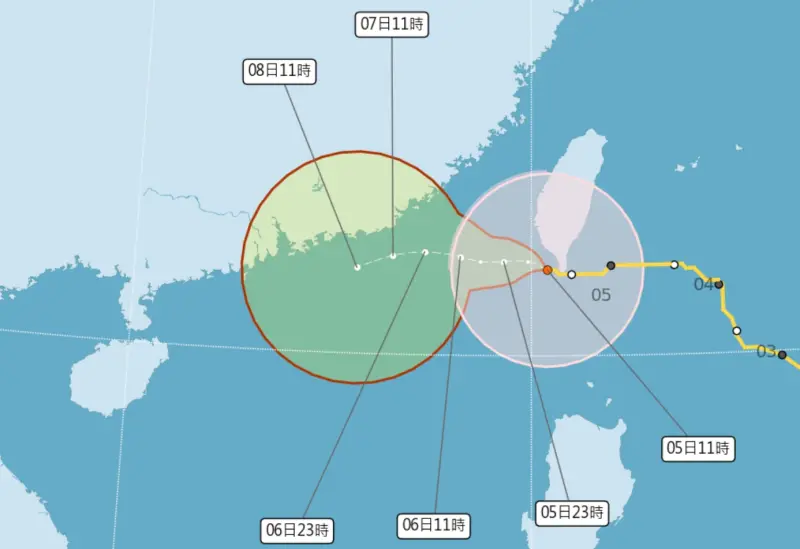 ▲小犬颱風在過去3小時，由於環流受到台灣地形破壞，強度有稍稍減弱，路徑則持續朝西。（圖／翻攝中央氣象署官網）