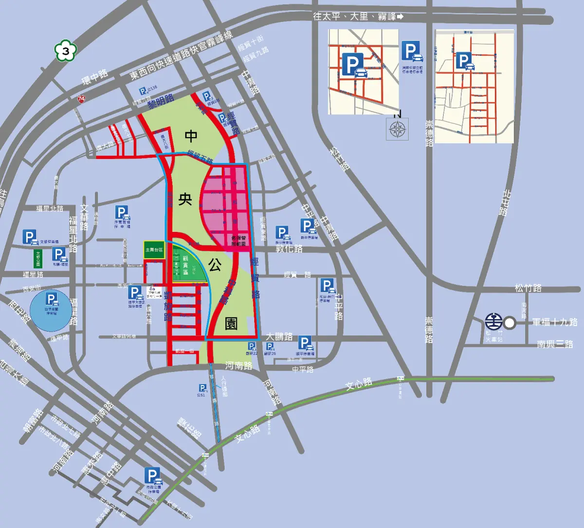 ▲焰火試放管制區周邊停車場（圖/台中市警五分局提供 ）