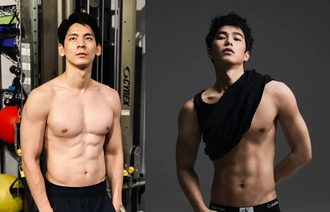 ▲林柏宏（左圖）和曾敬驊為戲訓練肌肉，勤於健身、飲食控制，鍛鍊出結實好身材。（圖／翻攝自林柏宏、曾敬驊FB）