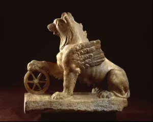 ▲這尊獅身鷹首翼獸掌握涅墨西斯命運之輪的雕像也遭男子破壞，圖為破壞前的原貌。（圖／翻攝自以色列博物館）