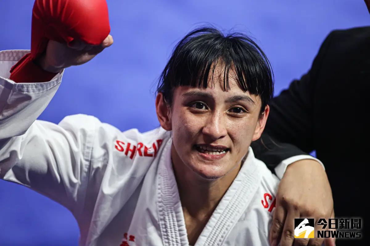 ▲台灣布農族女將谷筱霜在空手道女子50公斤級項目上逆轉烏茲別克名將Moldir Zhangbyrbay，取得判定勝奪金。（圖／特派記者葉政勳攝）